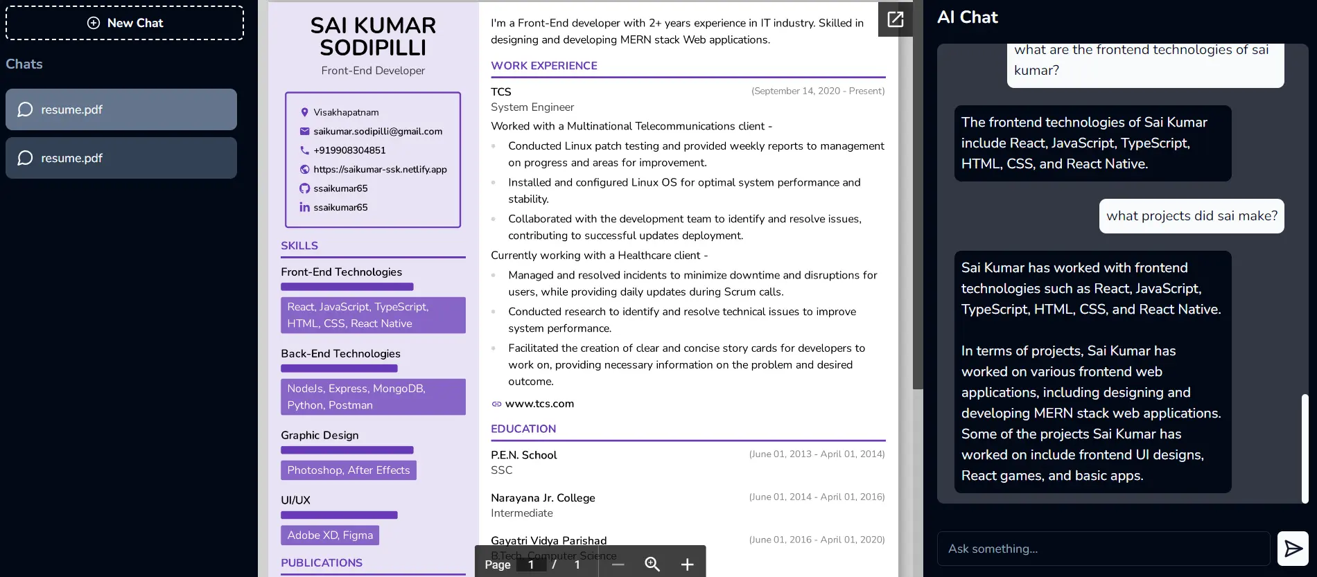 Screenshot of ChatPDF